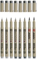 Fineliner Sakura PM 6 breedtes en 2 brushpen grijs 8 Stuk-3