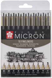 Fineliner Sakura Pigma Micron 10 breedtes zwart 10 Stuk