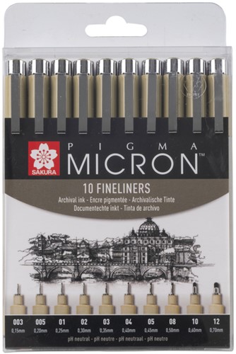 Sakura Pigma Micron Etui 10 fineliners Zwart 10 Stuk
