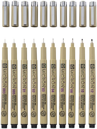 Fineliner Sakura Pigma Micron 10 breedtes zwart 10 Stuk-3