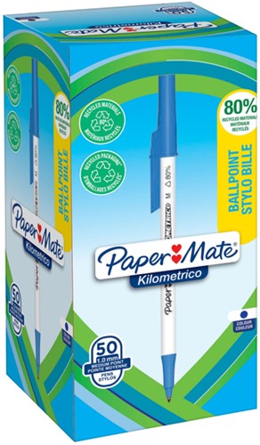 Balpen Papermate Kilometrico Recycled M blauw 1 Stuk