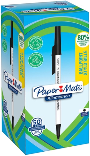 Balpen Papermate Kilometrico Recycled M zwart 1 Stuk