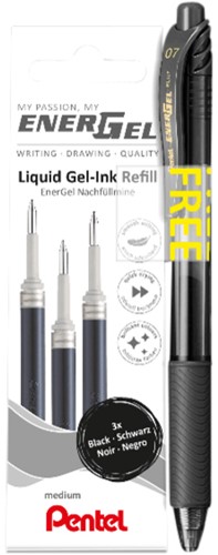 Gelschrijvervulling Pentel LR7 Energel + gelp M zw 3 Stuk