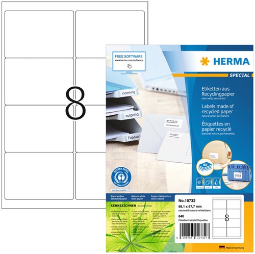 Etiket HERMA recycling 99.1x67.7mm wit 80 Vel