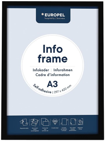 Infokader Europel zelfklevend A3 zwart 2 Stuk