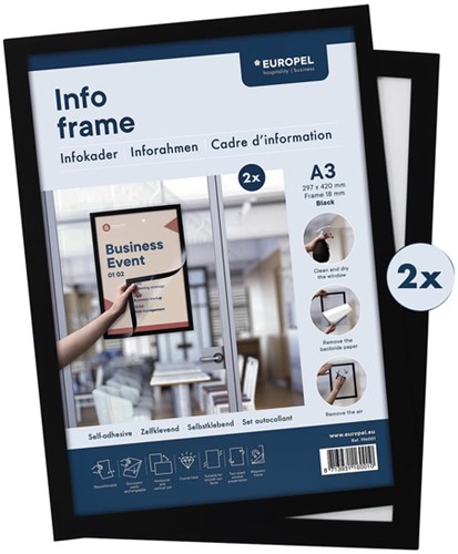 Infokader Europel zelfklevend A3 zwart 2 Stuk-2