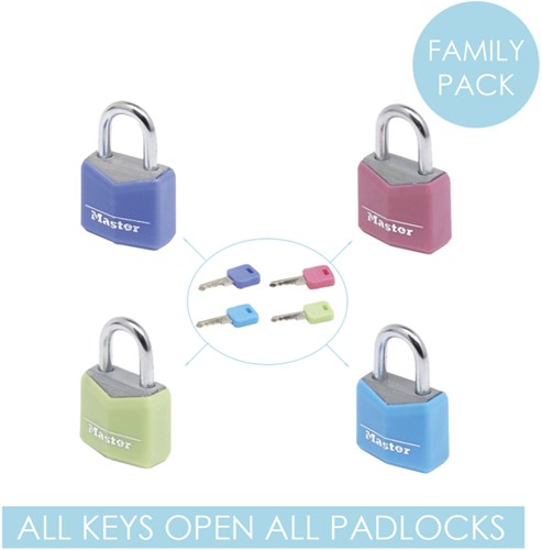 Hangslot MasterLock 4 assorti alu 20mm 4 Stuk-2