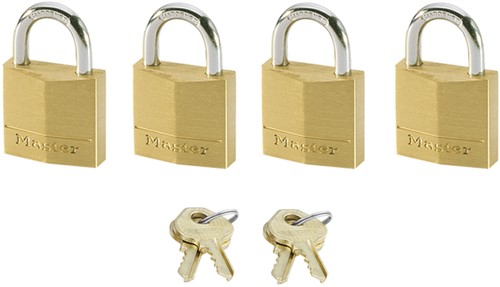 Hangslot MasterLock 4 gelijksluitend messing 20mm 4 Stuk