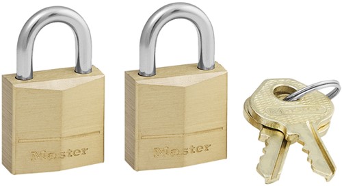 Hangslot MasterLock 2 gelijksluitend messing 20mm 2 Stuk