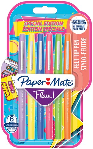 Fineliner Papermate Flair Retro M 6st assorti 6 Stuk