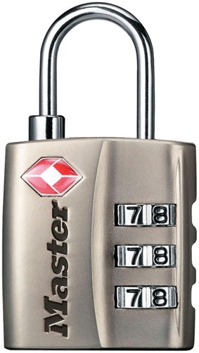 Hangslot Masterlock 3-cijfer TSA nikkel 30mm 1 Stuk