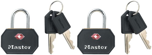 Hangslot Masterlock 2 gelijksl alu TSA zwart 30mm 2 Stuk
