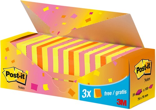 Memoblok 3M Post-it 654 76x76mm neon assorti 21+3 24 Stuk-2