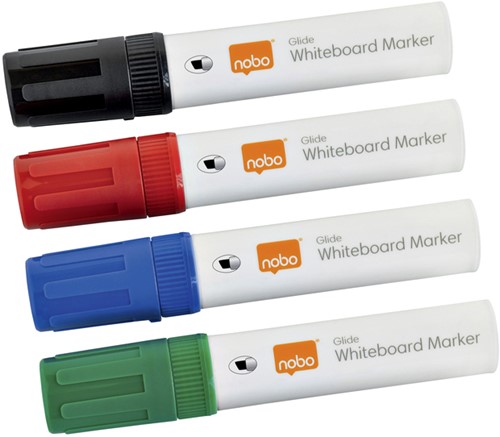 Whiteboardmarker Nobo Glide schuin ass 10mm 4 Stuk