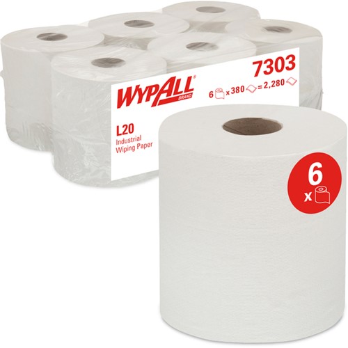 Poetspapier WypAll L20 2laags 380 vel wit 6 Rol