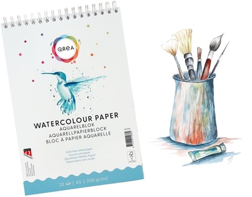 Aquarelblok Qrea A5 20vel 200gr spiraal 20 Vel-1