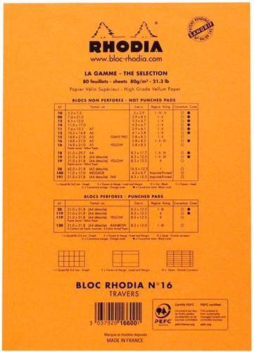 Schrijfblok Rhodia A5 lijn 80vel 80gr kantln or 1 Stuk-3