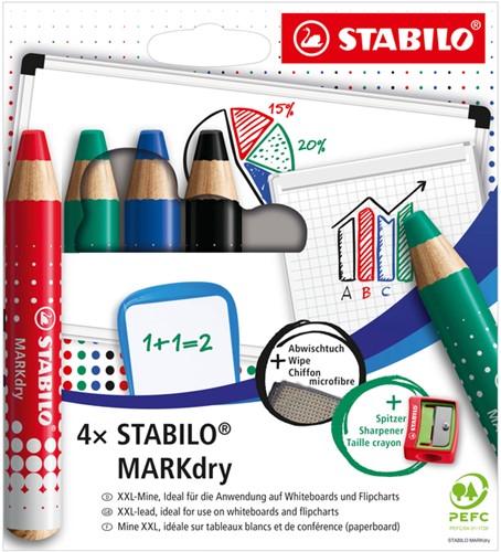 Whiteboardpotlood STABILO MARKdry 648/4 4st ass 4 Stuk
