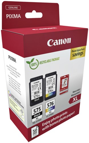 Inktcartridge Canon PG-575XL CL-576XL zw+kl+papier 1 Stuk-2