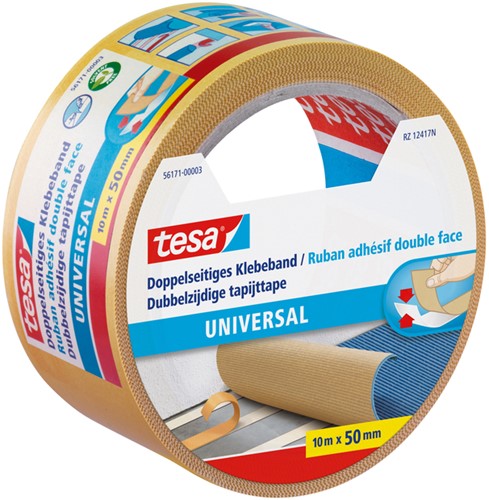 Tapijttape tesa Uni 10mx50mm dubbelzijdig wit 10 Meter