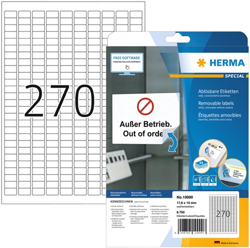 Etiket HERMA 10000 17.8x10mm wit 6750 etiketten 25 Vel