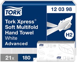 Handdoek Tork H2 Advanced 2laags 212x255mm wit 21 Stuk