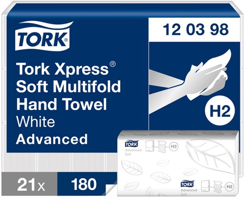 Handdoek Tork H2 Advanced 2laags 212x255mm wit 21 pak