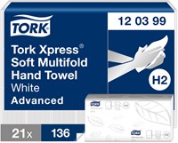 Handdoek Tork H2 Advanced 2laags 212x340mm wit 21 Stuk
