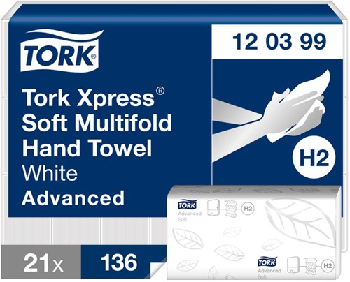 Handdoek Tork H2 Advanced 2laags 212x340mm wit 21 pak