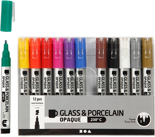 Glas porseleinstiften Crea Comp 1-2mm 12 kleuren 12 Stuk