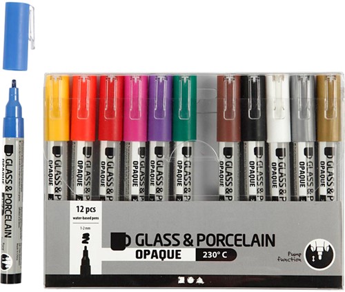 Glas porseleinstiften Crea Comp 1-2mm 12 kleuren 12 Stuk-2