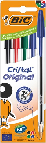 Balpen Bic Cristal M 5st assorti 5 Stuk