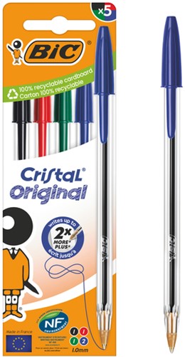 Balpen Bic Cristal M 5st assorti 5 Stuk-2