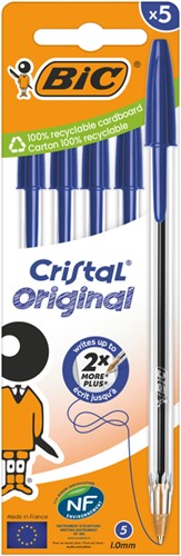 Balpen Bic Cristal M 5st blauw 5 Stuk