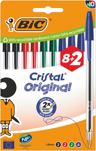 Balpen Bic Cristal M 10st assorti 10 Stuk