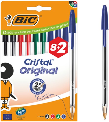 Balpen Bic Cristal M 10st assorti 10 Stuk-2
