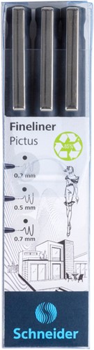 Fineliner Schneider Pictus 3st zwart 3 Stuk