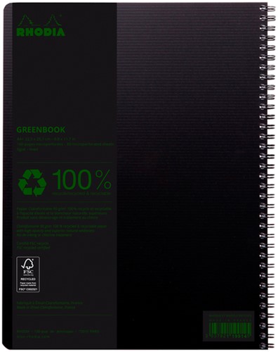 Notbk Rhodia Greenbook A4+ lijn 4-g 180pag zwart 1 Stuk-1