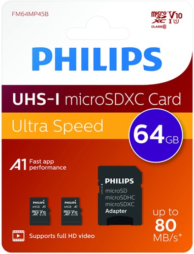 Geheugenkaart Philips micro SDXC 64GB 2 st 2 Duopak