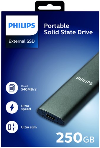 SSD Philips externe 250GB USB-C Grijs 1 Stuk