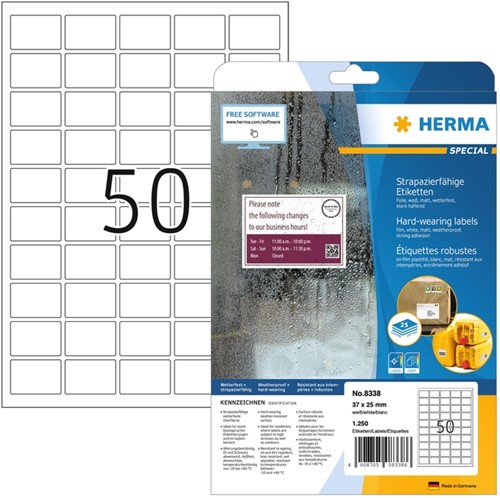 Etiket HERMA 8338 37x25mm weerbest wit 1250 etiket 25 Vel