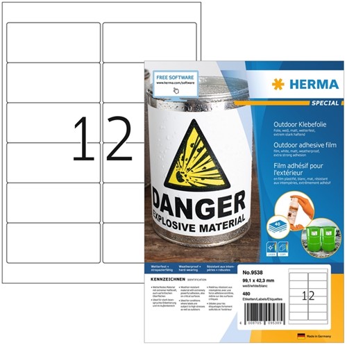 Etiket HERMA 9538 99.1x42.3 weerbest wit 480st 40 Vel