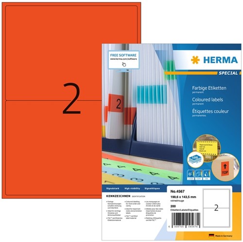 Etiket HERMA 4567 199.5x143.5mm rood 200st 100 Vel