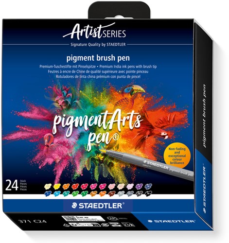 Brushpen Staedtler pigment pen etui 24 st 24 Stuk