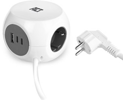 Stekkerblok ACT 3vdig incl 2x USB C/A wt/gs 1 Stuk