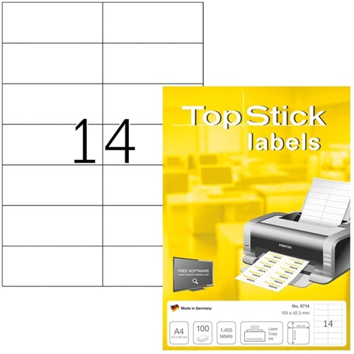 Etiket TopStick 105x42.3mm wit 1400st 100 Vel