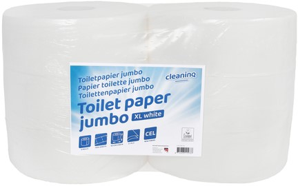 Toiletpapier Cleaninq jumbo groot 2laags 350m wit 6 Rol