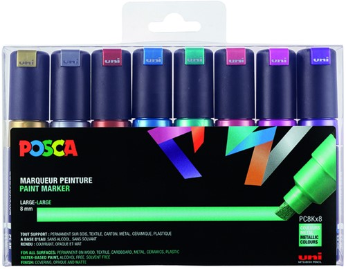 Verfstift Posca PC8K B schuin 8st metallic assorti 8 Stuk