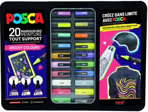 Verfstift Posca Groovy Colours metalen koffer 20st 20 Stuk