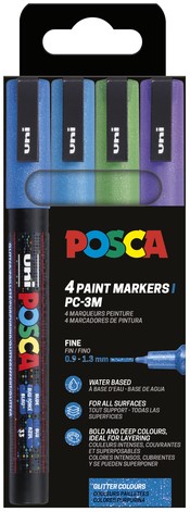 Paintmarker Uni POSCA PC3M F 4st glitter koel 4 Stuk